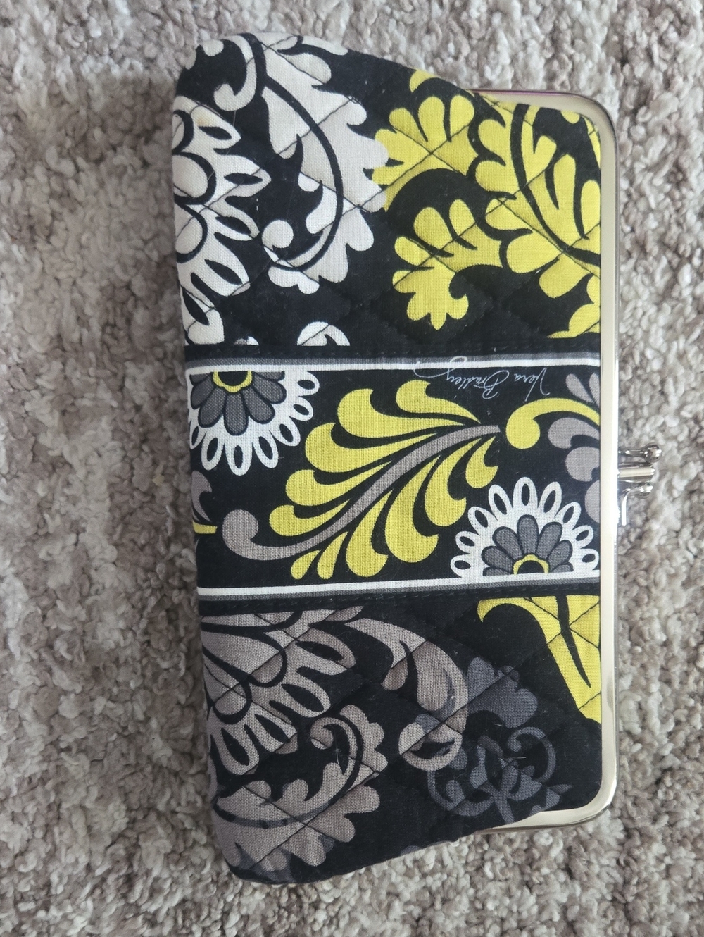 Vera Bradley Black Yellow Gray Floral Quilted Clutch